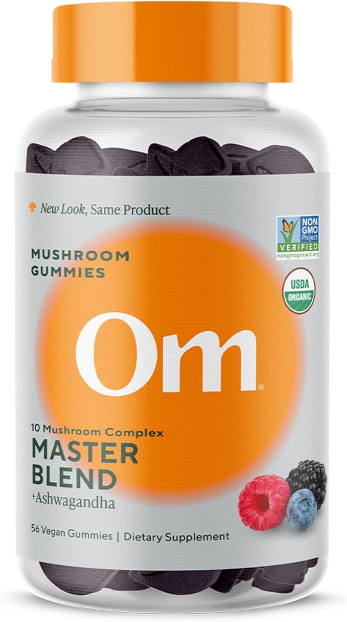 OM MUSHROOM SUPERFOOD Master Blend Mushroom Gummies – Organic 10-Mushroom Complex with Ashwagandha – Supports Immunity Gut Health &amp Stress Relief – Mixed Berry Flavor – 28 Servings 56 Count.