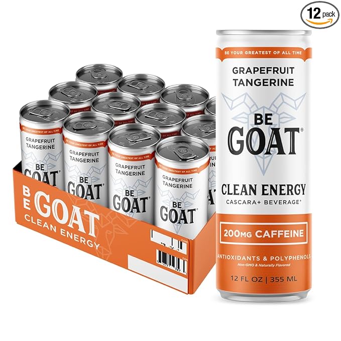 BeGOAT Clean Energy | Grapefruit Tangerine | 6 Ingredients Plant-Based Non-GMO Vegan | 200mg Natural Caffeine | 12 fl oz Cans (Pack of 12)