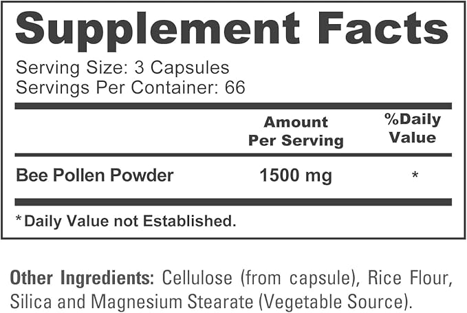 NusaPure Bee Pollen 1500mg 200 Veggie Caps (100% Vegetarian Non-GMO Vegan) Naturally Occurring Proteins Aminoacids