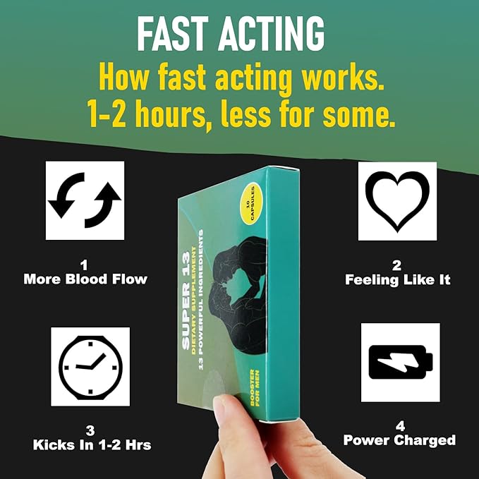 Super 13 Fast Acting Herbal Male Supplement for Men. 13 Potent Ingredients - Horny Goat Weed Tongkat Ali Maca &amp More for Energy Vitality Stamina Endurance and Performance Enhancer Pills 10 Caps