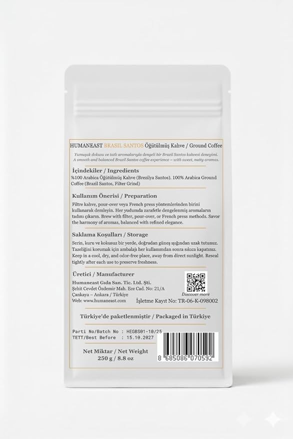 Humaneast Brazil Santos Single Origin Ground Coffee 8.8 oz (250 g) Medium Roast Specialty Coffee