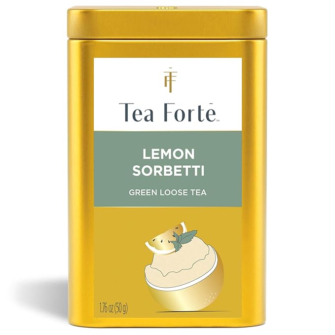 Tea Forte Lemon Sorbetti Premium Loose Leaf Caffeinated Green Tea Blend Canister Makes 35-50 Cups