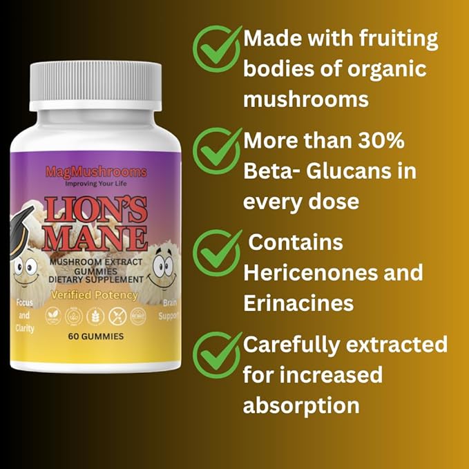 Lion’s Mane Sugar Free Vegan Gummies High Potency Double Extracted 60 Gummies