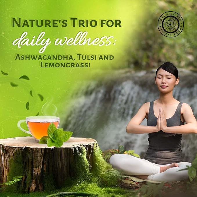 Pride of India | Herbal Wellness Pack 15.06 oz (427 gm) | Includes Lemongrass Leaf Tea Ashwagandha Root Whole &amp Tulsi/Holy Basil Leaf Tea | Perfect for Smoothies Soups | Boosts Activity &amp We
