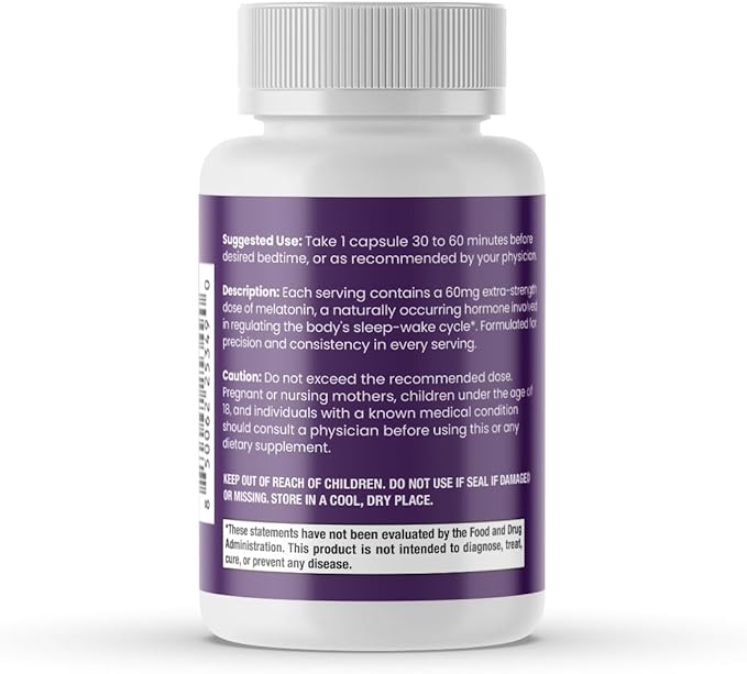 60 mg High Dosage Melatonin in Easy-to-Swallow Capsules - 120 Servings