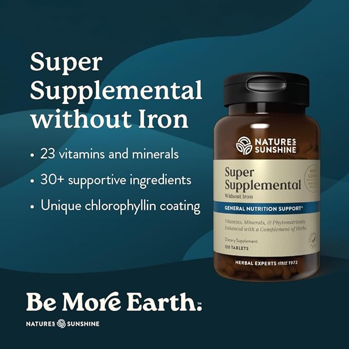 Nature's Sunshine Super Supplemental w/o Iron: Complete Multivitamin with Minerals Antioxidants &amp More for Overall Health Immune &amp Energy Support. 120 Tabs