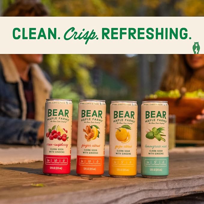 Bear Maple Farms | The Clean Soda Company | Low Calorie | No Artificial Sugar | Cran-Raspberry Clean Soda