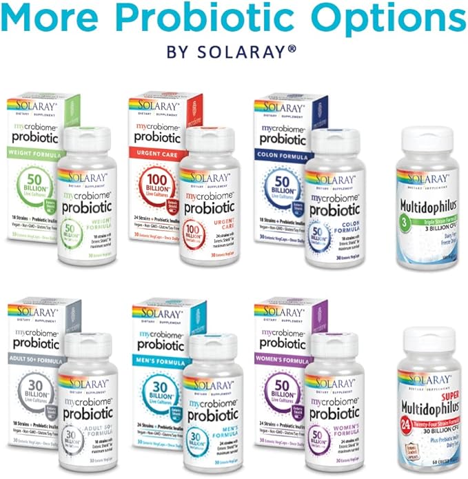Solaray Multidophilus 24 Strain Probiotic 30 Billion CFU Probiotics for Digestive Health for Women and Men Daily Gut Health Support Complex with Prebiotic Inulin No Dairy - 100 VegCaps