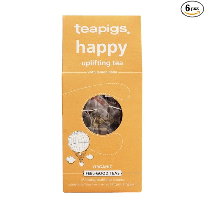 Teapigs Organic Happy Herbal Tea Made With Whole Tea Leaves Natural Ingredients Non-GMO Uplifting Lemon &amp Turmeric – 90 Count (6 Packs of 15 Teabags)