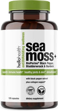 HELLO HEALTH Organic Irish Sea Moss Capsules - Wildcrafted Sea Moss Burdock Root &amp Bladderwrack Bioperine Super Food for Immune Support Thyroid Support and Natural Energy - 120 Caps