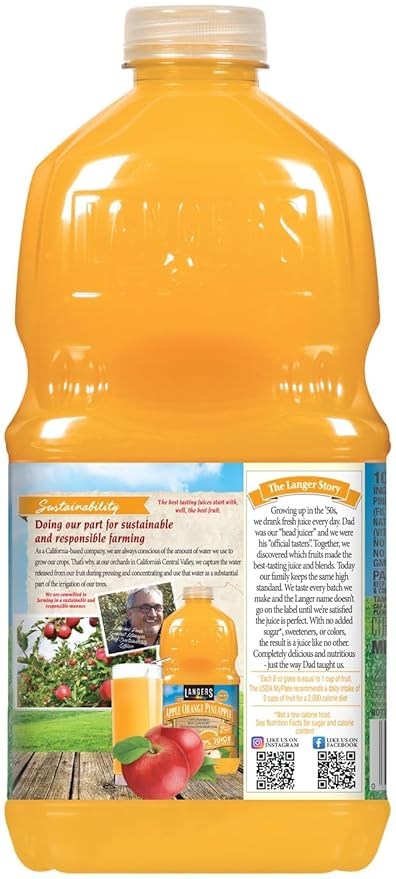 Langers 100% Apple Orange Pineapple Juice 64 Fl Oz (Pack of 8)