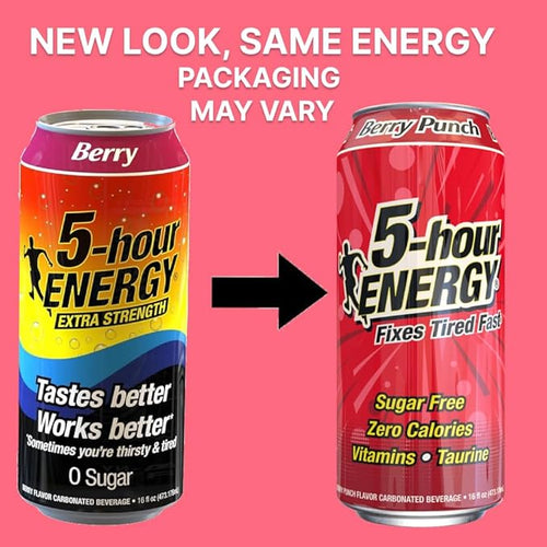 5-hour ENERGY Extra Strength Energy Drink | Berry Flavor 16 oz. Cans 12 Count Sugar-Free &amp Zero Calories Vitamins Amino Acids Contains Carbonation 230mg of Caffeine 192 ounces (16 Fl Oz (Pack of 1