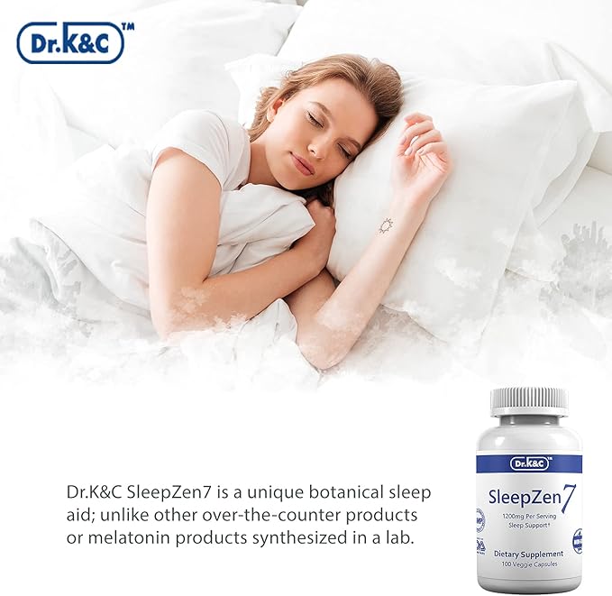 Dr.K&ampC SleepZen7 Sleep Supplement – All Natural Botanical Plant Sourced 1200 mg 300 Veggie Capsules Sleeping Support Organic Tart Cherry Valerian Root Extract No Filler Non GMO 3pk