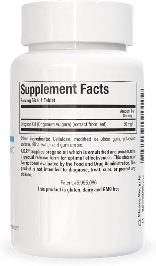 Biotics Research A.D.P. Emulsified Oil of Oregano Tablets for GI Health -Sustained Release for High Absorption Contains Carvacrol Wild Oregano Oil 50mg/S - Patented Formula -Non GMO –120 Tablets