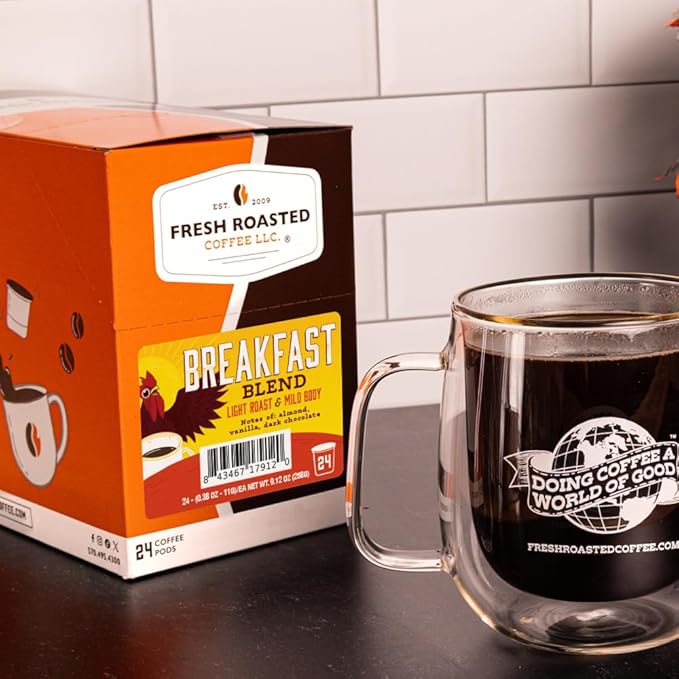 Fresh Roasted Coffee Breakfast Blend Light Roast 72 Pods for K Cup Brewers