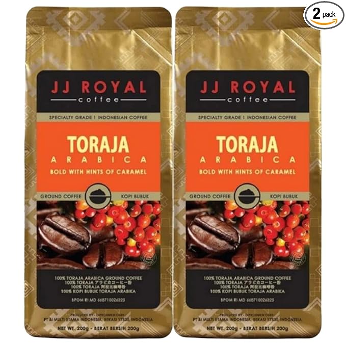 JJ Royal Coffee Toraja Arabica 200g Ground Coffee (Pack of 2)