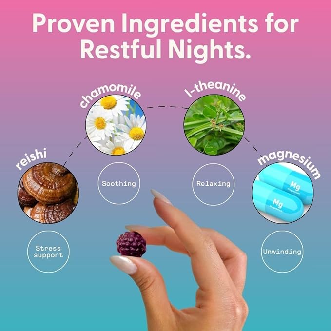 SuperMush Sleep Gummies for Adults - Mushroom Supplement with Magnesium Citrate L-Theanine Chaga Reishi &amp Chamomile for Deep Sleep REM &amp Detox - Vegan &amp Sugar-Free - 28 Gummies (14 Ser