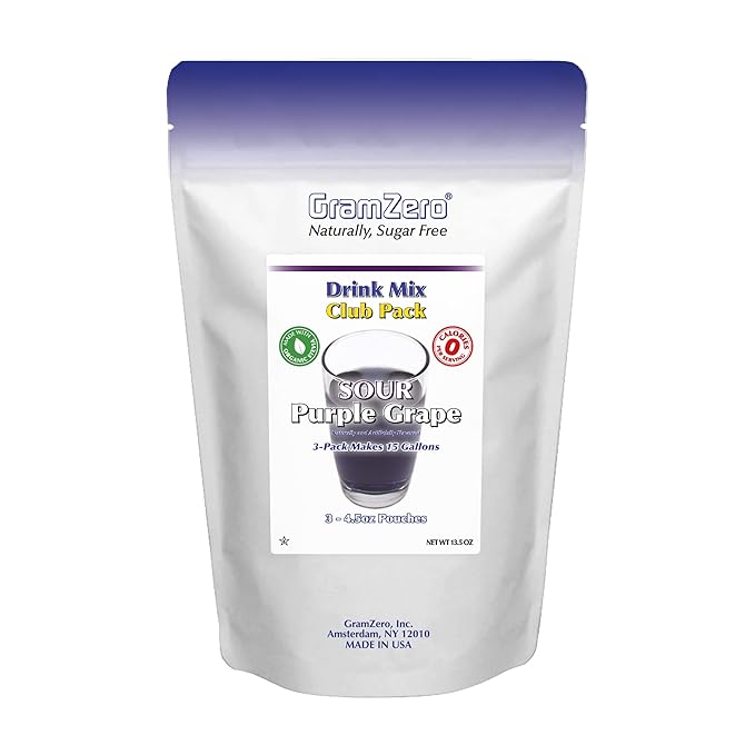 GramZero Sour Purple Grape Zero Calorie Sugar Free Drink Mix Great For Nutrition Club Loaded Tea Stevia Sweetened