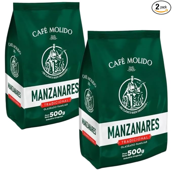 Manzanares Ground Coffee Glaseado Tradicional – Premium Uruguayan Coffee 500 g (17.6 oz) Each – Pack of 2