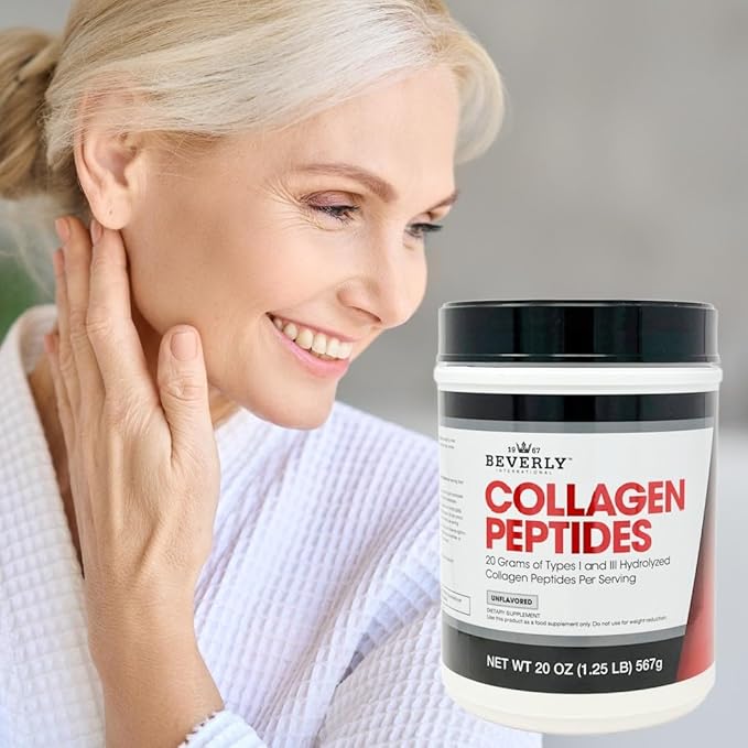 Beverly International Collagen Peptides Protein Powder. Youthful Appearance- Skin Hair Nails Bones and Joint Health. Easy to Use Highly Absorbable. 18 Grams of Protein Unflavored 20 oz.