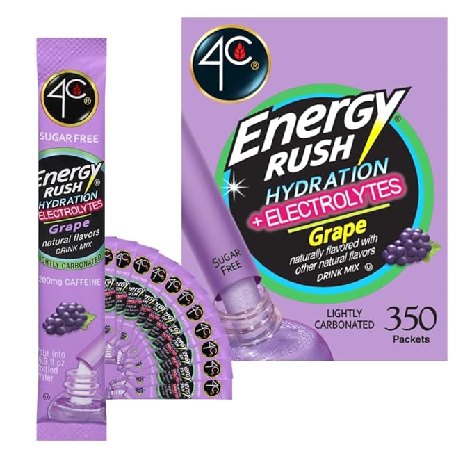 4C Powder Drink Mix Bulk Buy Singles Stix On the Go Refreshing Water Flavorings Value Pack (Energy Rush - Grape 350 Count (Pack of 1))