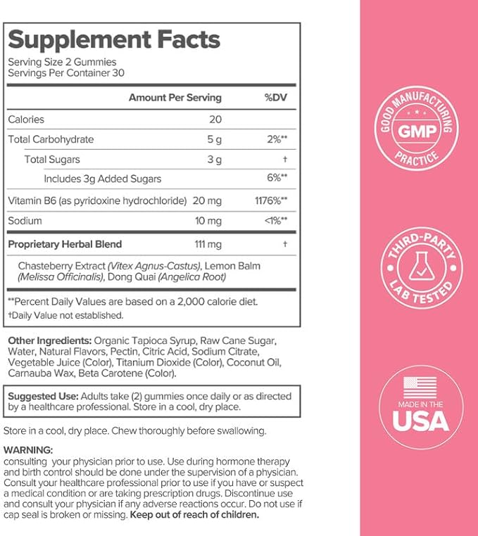O Positiv FLO PMS Gummies for Women - Proactive PMS Relief - Targets Hormonal Breakouts Bloating Cramps &amp Mood Swings with Chasteberry Vitamin B6 &amp Lemon Balm - PMS Gummies (Pack of 1)