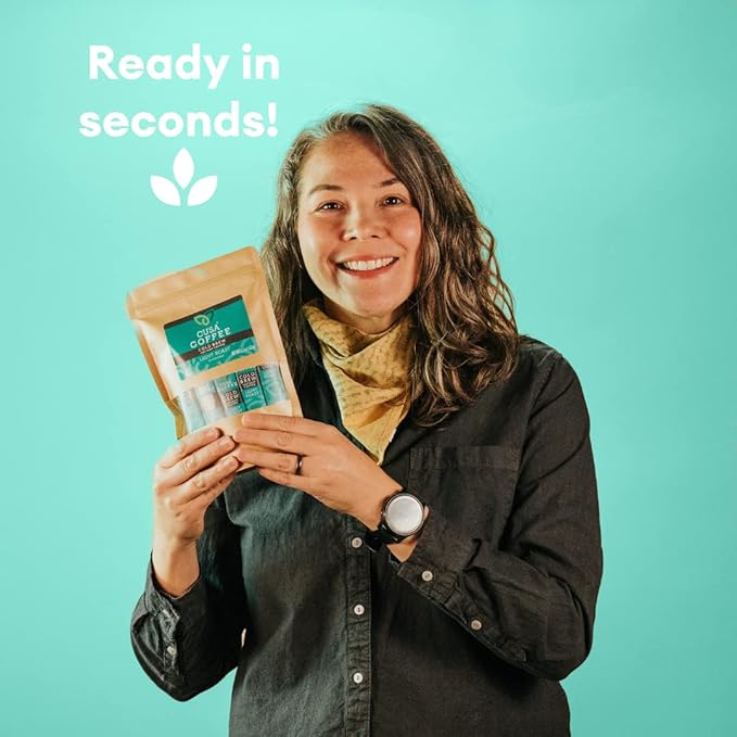 Cusa Tea &amp Coffee | Premium Instant Light Roast | Rainforest Alliance Certified Arabica Beans | Hot or Cold Brew Drink Mix Packets (7 Single Servings)