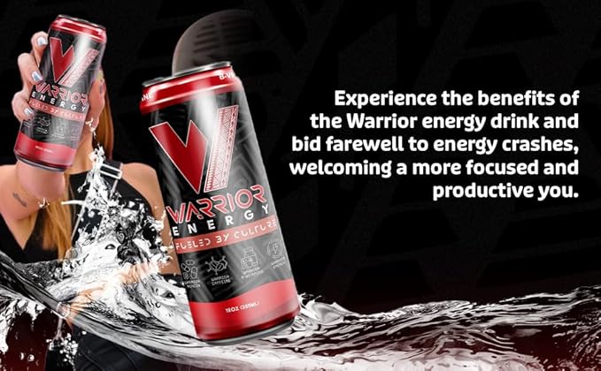 Warrior Energy Drink Regular Sugar - Fuel Your Day with our Low-Calorie High-Energy Boost Packed with B-Vitamins Balanced Caffeine &amp Unique Taste - 12oz 12-pack