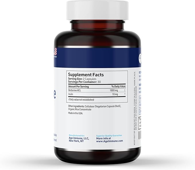 Berberine 1000mg Supplement Complex with Inulin Prebiotic - Berberine HCL 500mg per Capsule - Doctor Formulated and Third Party Tested Berberine Supplement