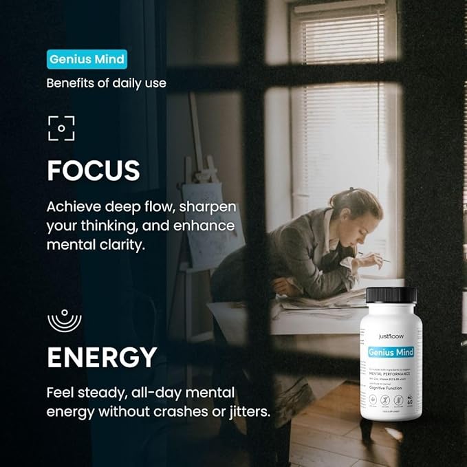 Genius Mind® Nootropic Brain Supplement Support Cognitive Function Energy Levels Focus &amp Memory Function - 17 Brain Boosting Ingredients Including Lions Mane Bacopa Ginkgo &amp Vitamin B12