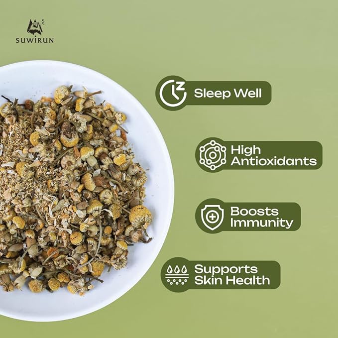 Suwirun Organic Chamomile Tea 25 Bags – 100% Chamomile Flowers – Naturally Caffeine-Free Supports Relaxation &amp Sleep – Smooth &amp Soothing Herbal Tea