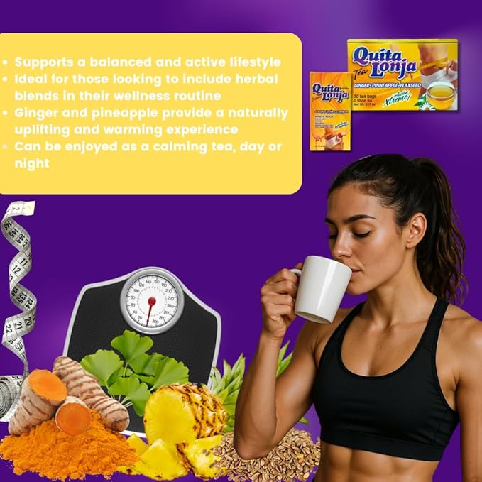 Herbal Combo – 30 Capsules + 30 Tea Bags – Ginger Pineapple &amp Flaxseed – Daily Herbal Support with Natural Ingredients