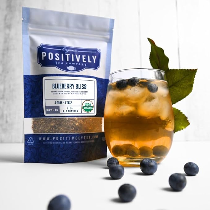 Organic Positively Tea Company Blueberry Bliss Rooibos Tea Loose Leaf 16 Ounce
