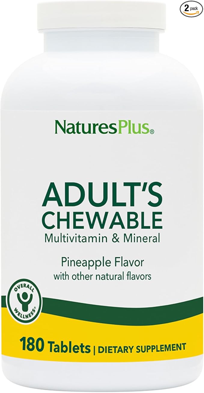 NaturesPlus Adult’s Chewable Pineapple Flavor - 180 Tablets Pack of 2 - Multi-Vitamin &amp Mineral Supplement - Vegan Gluten Free - 360 Total Servings