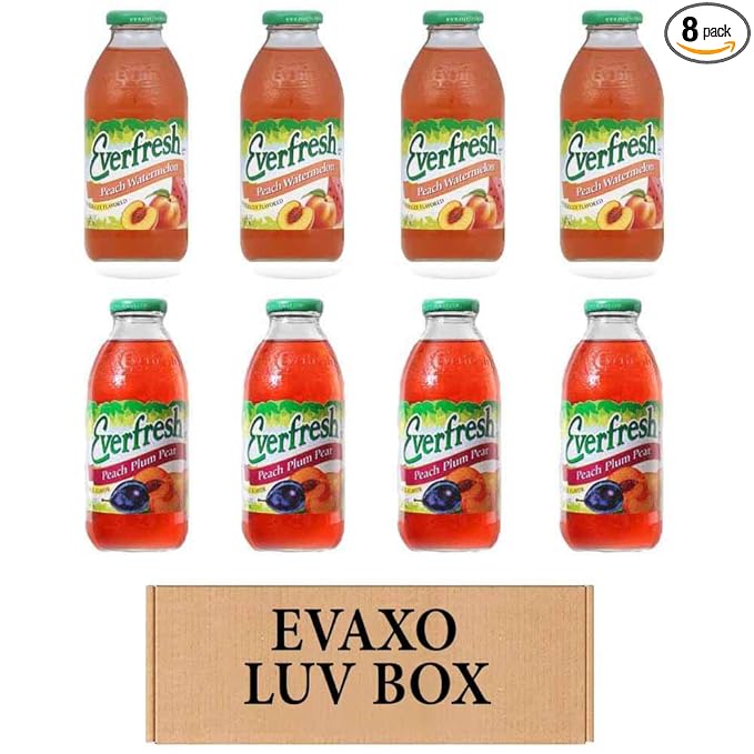 LUV BOX- variety Everfresh Juice 16 oz. pack of 8 Everfresh Peach Watermelon Everfresh Peach Plum Pear. by evaxo