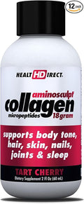 HEALTH DIRECT – Medical-Grade Liquid Collagen Shots – AminoSculpt Sugar-Free – Tart Cherry – 12 Servings (12pk 2oz Shots) – Good for Joints Bones &amp Sleep – Better Hair Skin &amp Nails