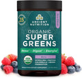 Ancient Nutrition SuperGreens Powder with Probiotics Organic Berry Flavor Greens Made from Real Fruits Vegetables and Herbs Digestive and Energy Support 25 Servings 6.7oz