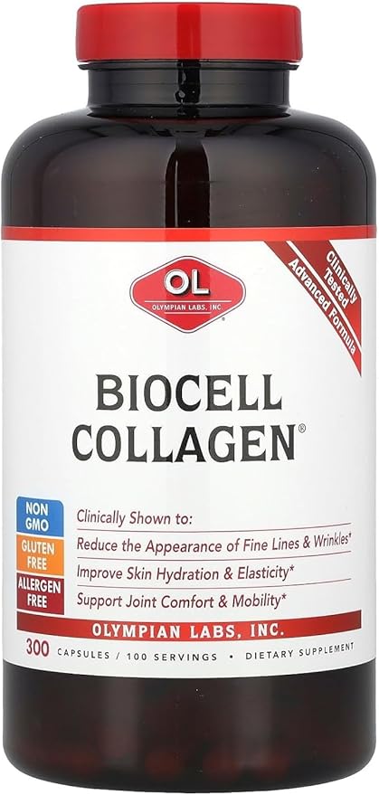 Olympian Labs Biocell Collagen II 1500mg Supplement Capsules Non-GMO Gluten-Free Allergan-Free - Supports Skin &amp Joint Health and Cartilage Producing Cells - Bulk 300 Capsules (100 Day Supply)