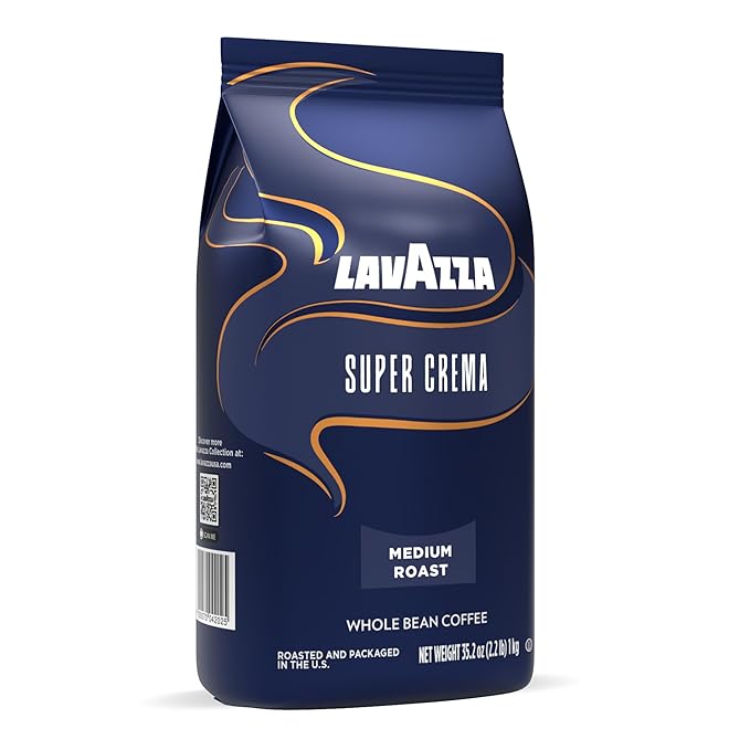 Lavazza Super Crema Whole Bean Coffee Blend Medium Espresso Roast 4.4 .lbs 2 Pack