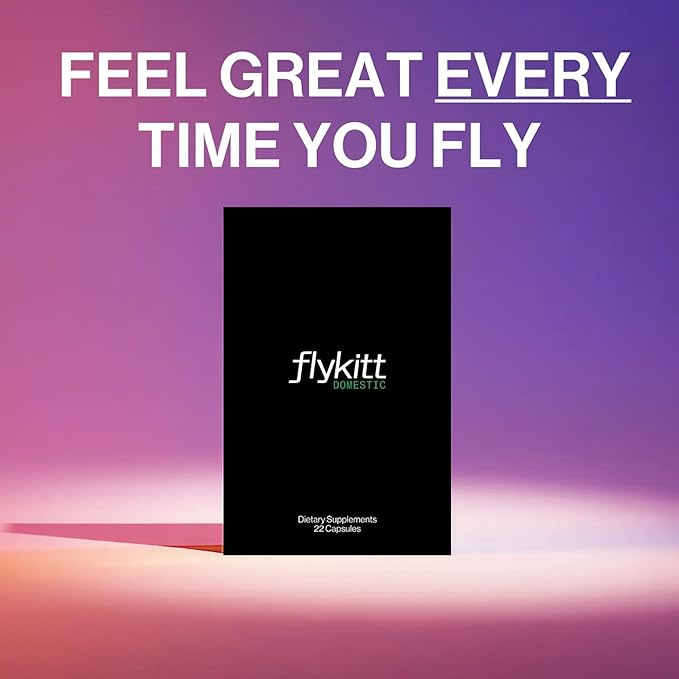 Flykitt Domestic Jet Lag Prevention System | Jet-Flight &amp Fatigue System for Flights Under 6 hrs | App-Controlled Personalized Supplement Protocol | Arrive Refreshed