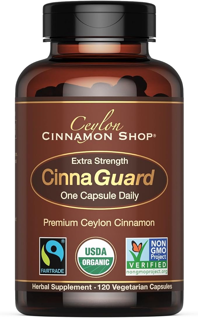 Ceylon Cinnamon Shop CinnaGuard™ Organic Ceylon Cinnamon Capsules | Extra Strength | 4 Month Supply | 120 Count - Non-GMO &amp Gluten Free Supplement