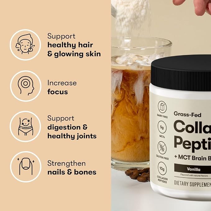 Perfect Keto Collagen Peptides Protein Powder with MCT Oil Grass Fed Hydrolyzed Collagen Type I &amp III Supplement Keto Coffee Creamer Vanilla