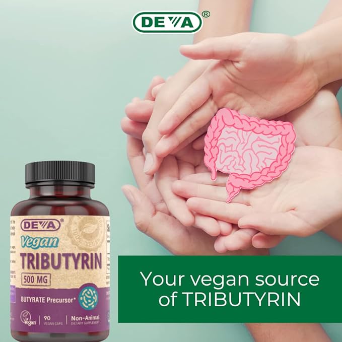DEVA Vegan Tributyrin Supplement - Butyrate Precursor Gut Barrier Support Butyric Acid 500 MG Vegan Capsules Leaky Gut Support Digestion 90 Count (Pack of 2)
