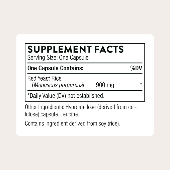 THORNE - Red Yeast Rice - Supports Healthy Cholesterol Levels Already in a Normal Range Heart Health &amp Blood Pressure* - Third-Party Certified - Gluten-Free Dairy-Free - 120 Capsules