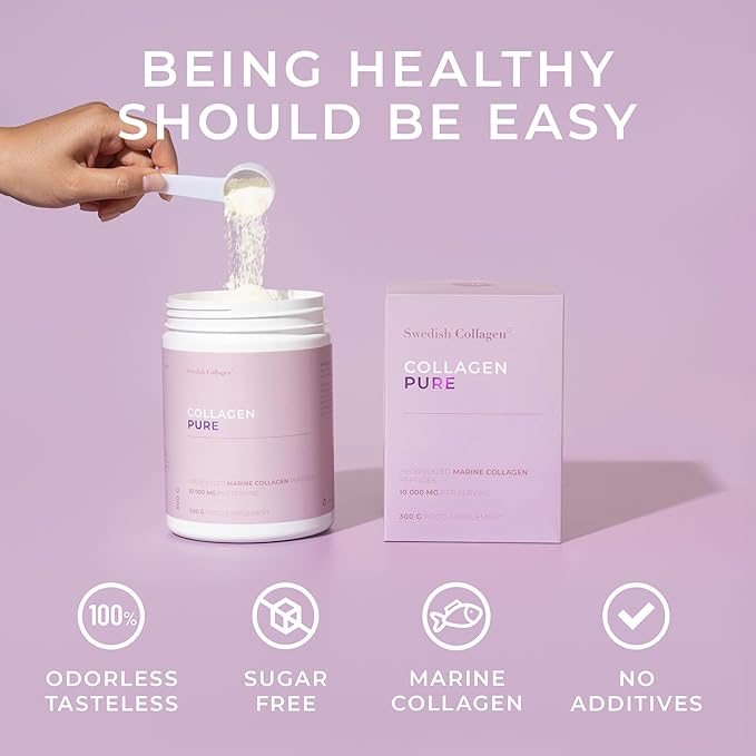 Swedish Collagen - Hydrolyzed Marine Collagen 10000 mg Powder Supplement - 2 x 300 g (600 g in Total) 60 Day Supply | Pure Peptide for Hair Skin Nails &amp Joints I 100% Natural &amp Gluten Free