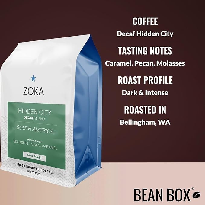 Decaf Hidden City - Roasted by Zoka Coffee - Freshly Ground Coffee - 12 Ounce Bag