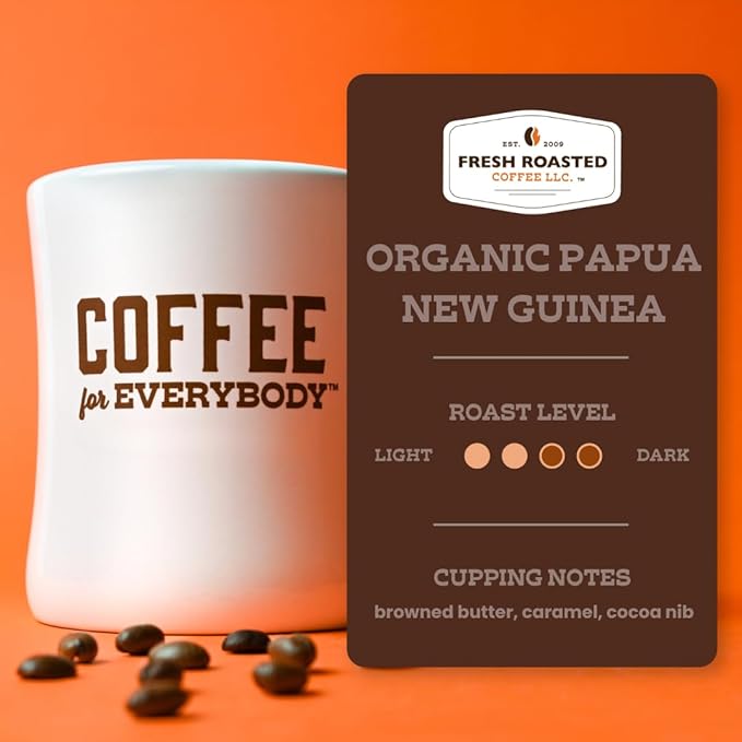 Fresh Roasted Coffee Organic Papua New Guinea | USDA Organic 100% Single Origin Kosher | Medium Roast 2 lb (32 oz) Whole Bean