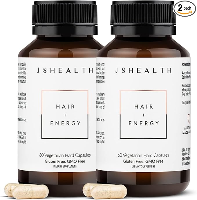 JSHealth Vitamins Hair + Energy Formula | Hair Vitamins for Women and Men with Iodine and Zinc | Supports Hair Strength Energy Levels and Healthy Hair Maintenance (60 Capsules Pack of 2)