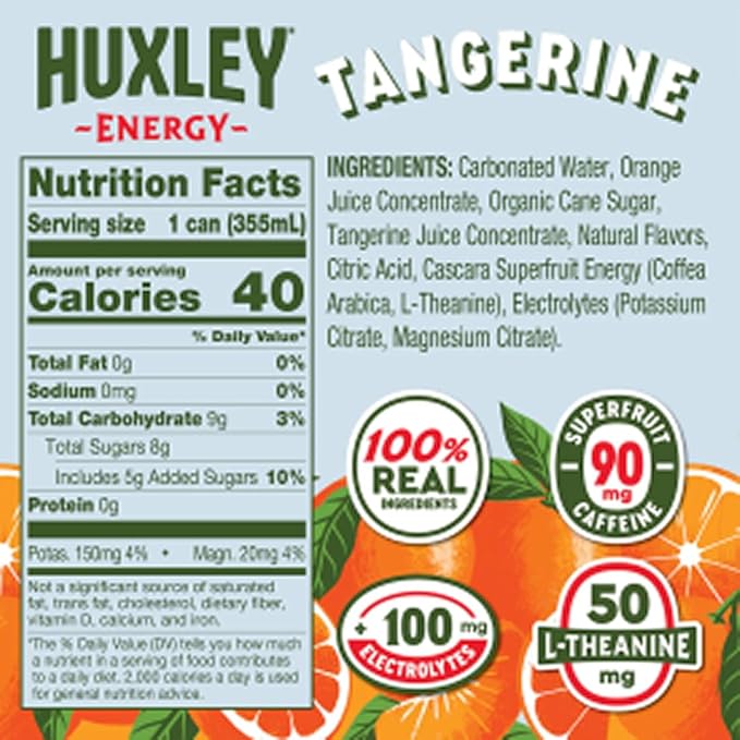 Huxley Superfruit Energy Drink Variety Pack 90mg Natural Caffeine Electrolytes for Hydration 100% Real Ingredients 5g Organic Cane Sugar No Artificial Sweeteners or Flavors L-theanine for Susta