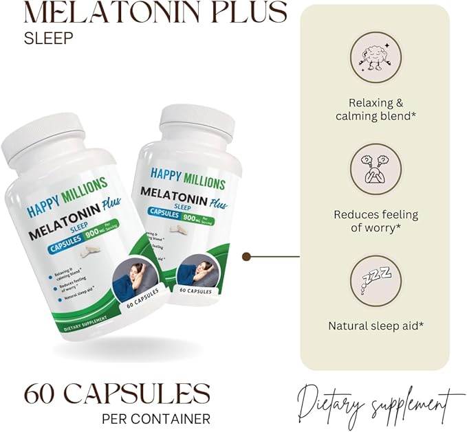 Melatonin Plus | Sleep Support – 10mg Melatonin with Valerian Root L-Theanine Ashwagandha Magnesium &amp 5-HTP – Relaxation &amp Calm for Men and Women – 60 Capsules